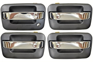 PT Auto Warehouse FO-3509MA-QPK - Exterior Outside Door Handle, Textured Black Housing/Chrome Lever - without Keyless Entry, Front/Rear Left/Right, Set of 4
