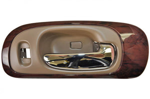 PT Auto Warehouse CH-2335ME-FR - Inner Interior Inside Door Handle, Beige Housing with Chrome Lever - with Woodgrain Bezel, Passenger Side Front