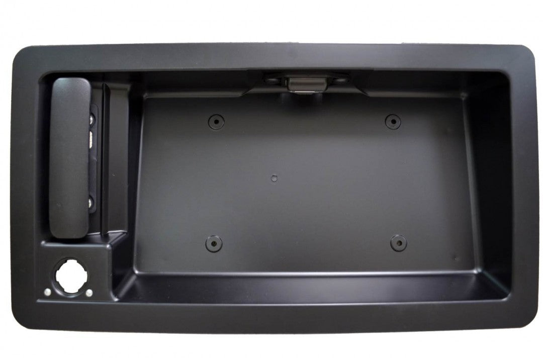 PT Auto Warehouse FO-3903A-TG - Tailgate License Plate Bracket Holder Outside Cargo Door Handle, Textured Black - without Camera Hole