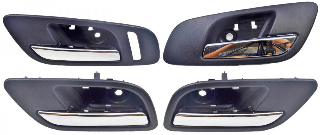 PT Auto Warehouse GM-2546MAQPK3 - Inner Interior Inside Door Handle, Black (Ebony) Housing with Chrome Lever - Driver Side Front, with Heated Seat, without Memory Hole; Passenger Side Front, without Hole; Set of 4