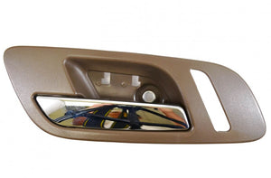 PT Auto Warehouse GM-2546MBFL3 - Inner Interior Inside Door Handle, Brown (Cashmere) with Chrome Lever - with Heated Seat Hole Only, Driver Side Front