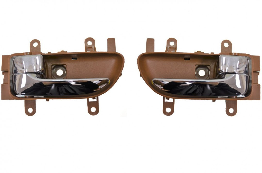 PT Auto Warehouse NI-2906MB-DP - Interior Inner Inside Door Handle, Chrome Lever with Brown Housing (Caramel) - Left/Right Pair