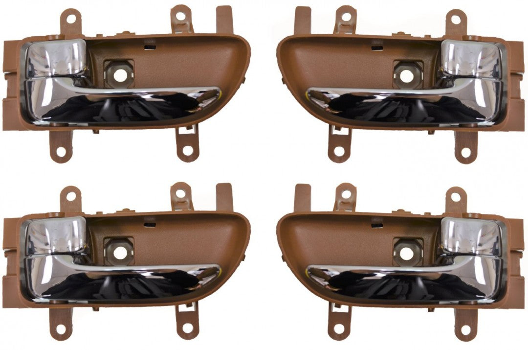 PT Auto Warehouse NI-2906MB-QP - Interior Inner Inside Door Handle, Chrome Lever with Brown Housing (Caramel) - Front/Rear Left/Right, Set of 4